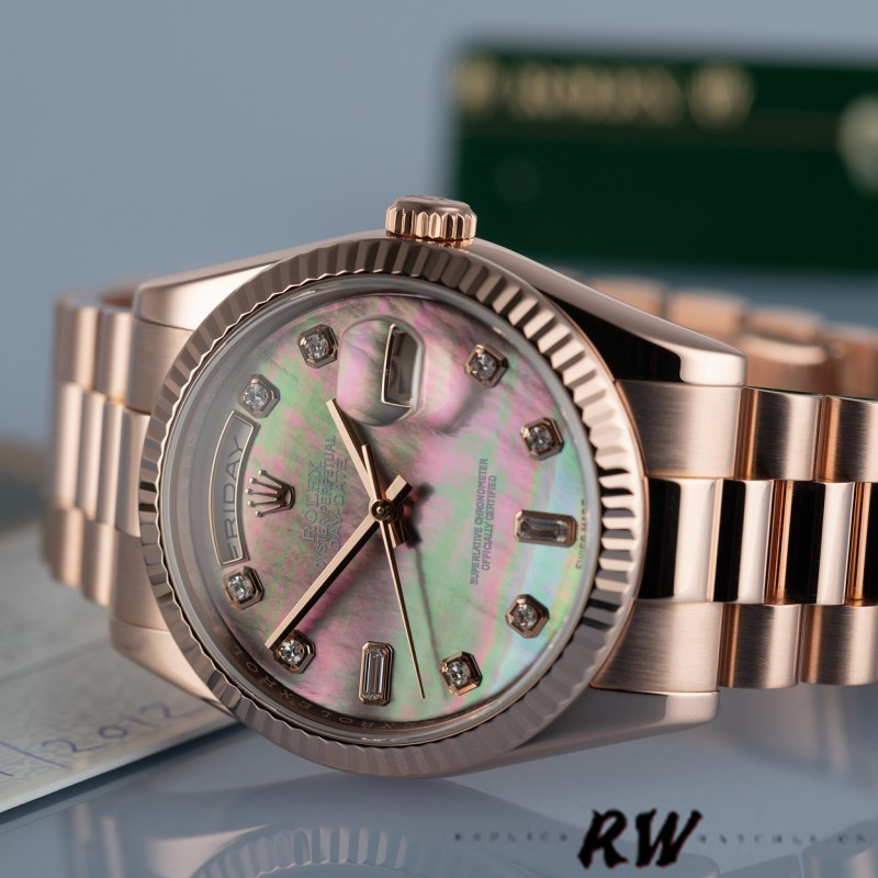 Rolex Day-Date 118205 Dark Mother of Pearl Black Dial 36mm Unisex Replica Watch