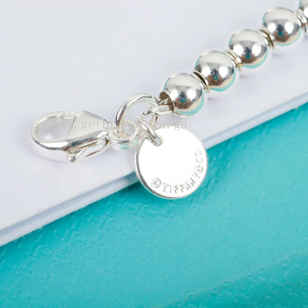 Return to Tiffany Pink/Red/Blue Tag Bead Bracelet in Silver 4 mm