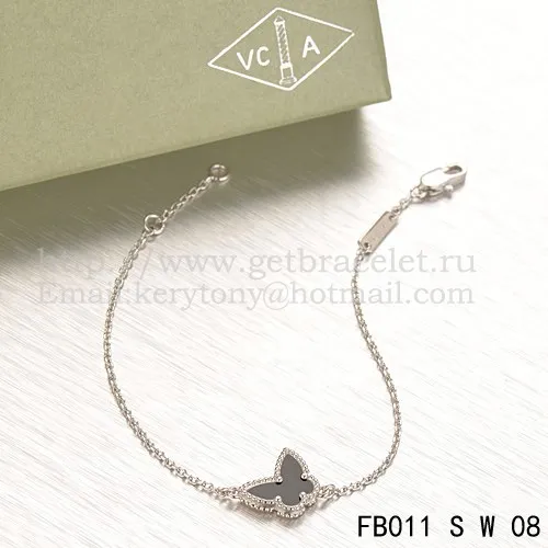Van Cleef & Arpels Sweet Alhambra Butterfly Bracelet White Gold With Black Agate Mother Of Pearl