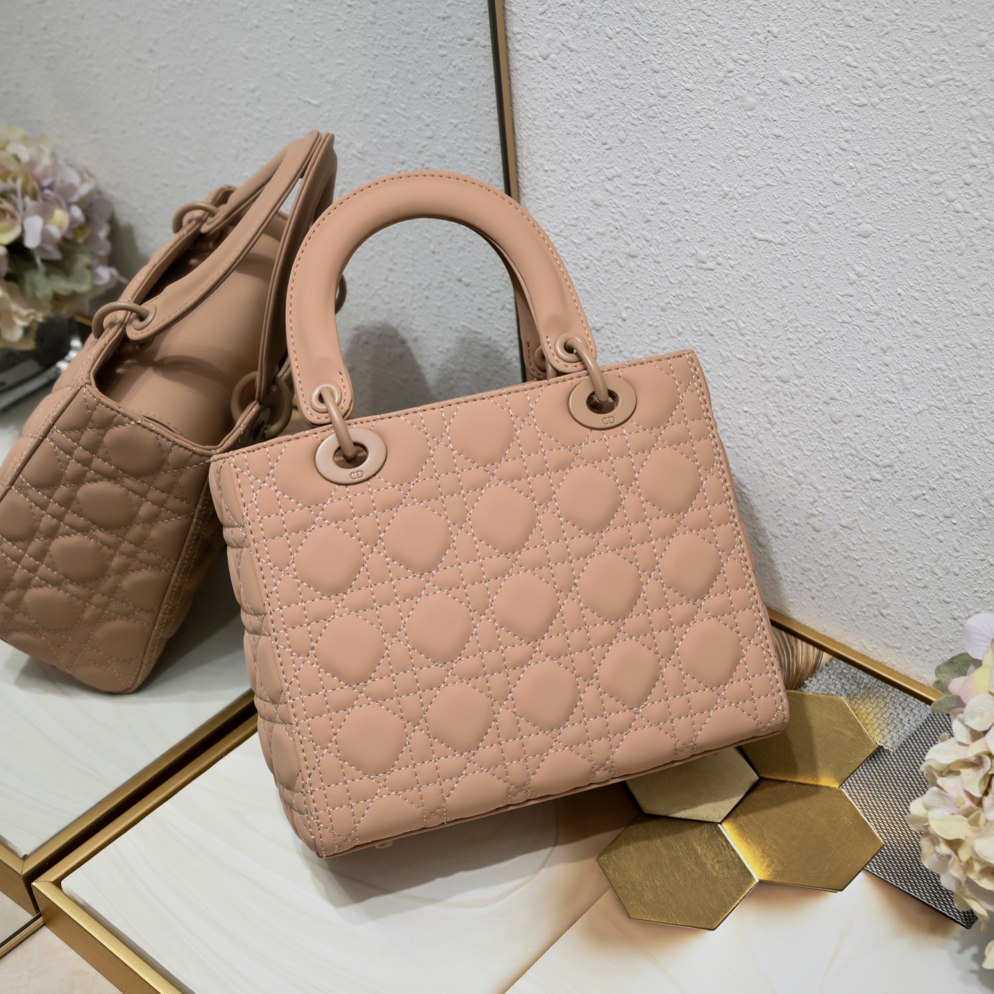 Medium Lady Dior Bag Apricot Matte 2022 LM071 24cm