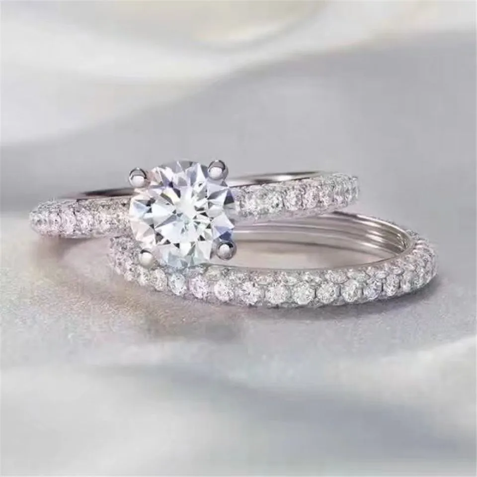Tiffany Narrow Double Rings Set Paved Crystals 2021 Hot Selling