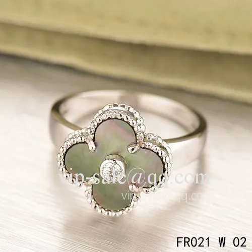 Fake Van Cleef Vintage Alhambra Ring In White Gold With Gray Mother-Of-Pearl
