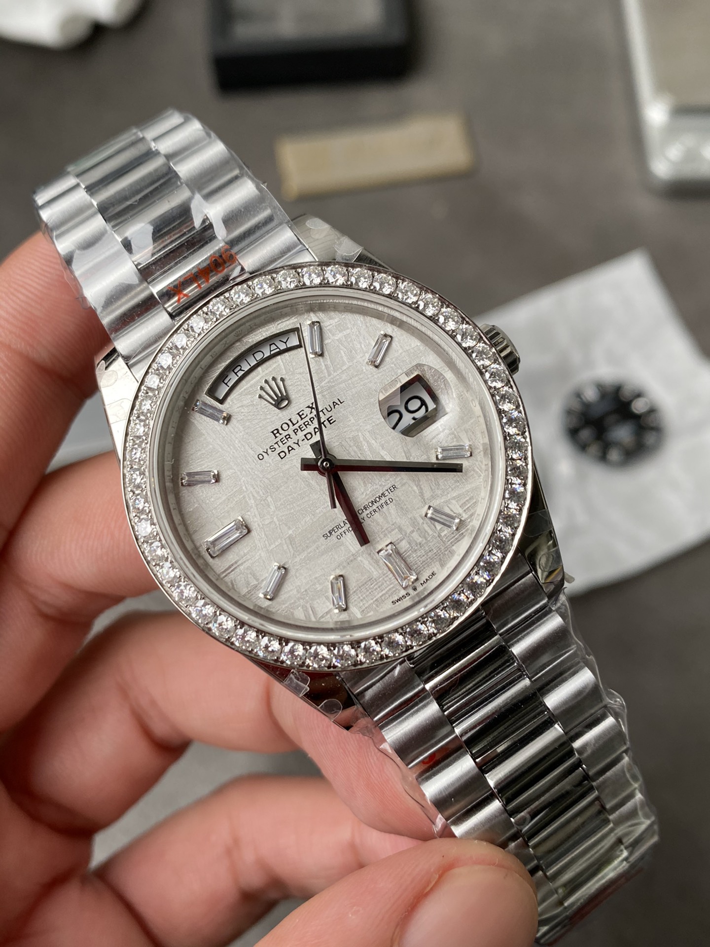 Rolex Day-Date 228349RBR Meteorite Dial Diamond Bezel 40mm Mens Replica Watch