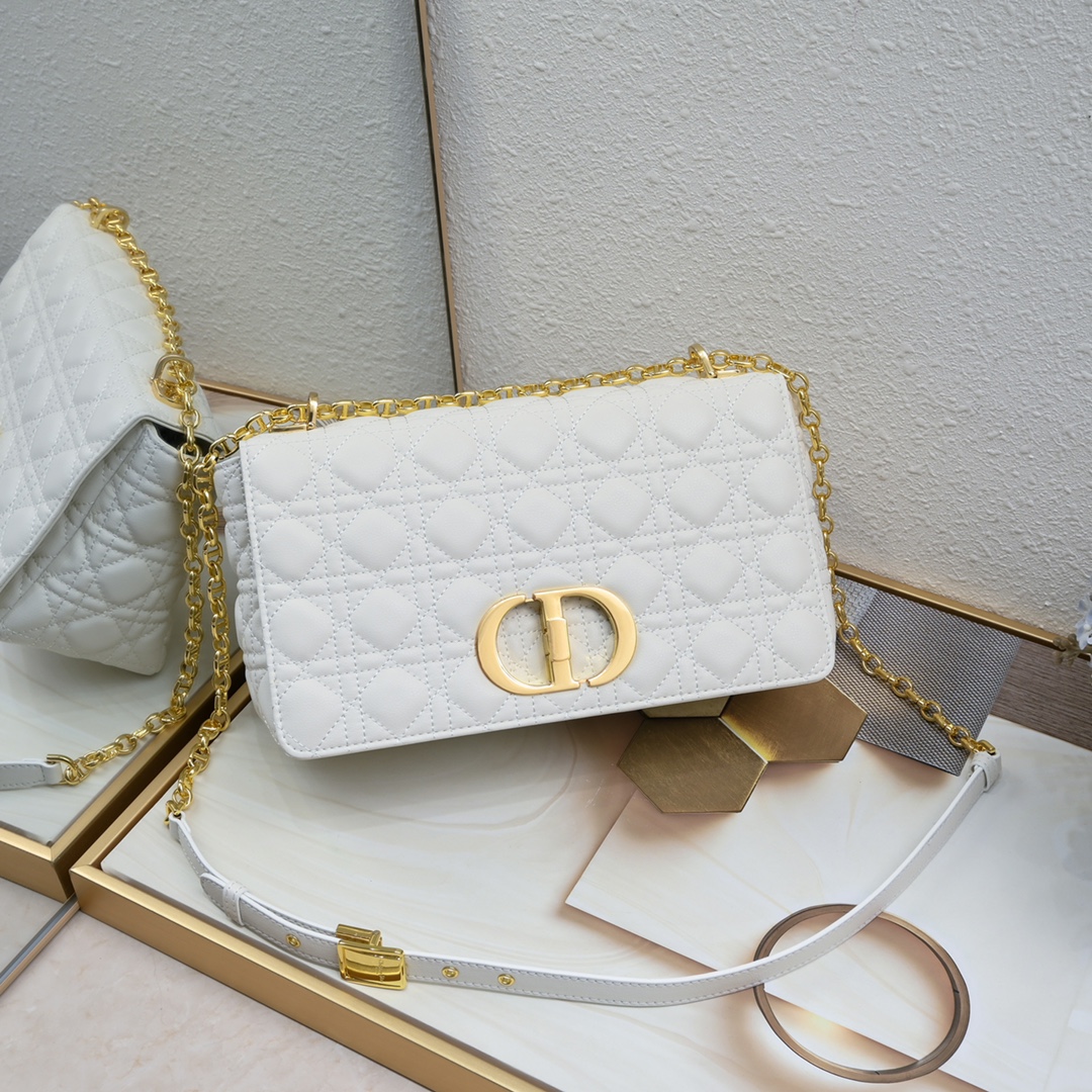 Large Dior Caro Bag White 9797 XB002 28cm