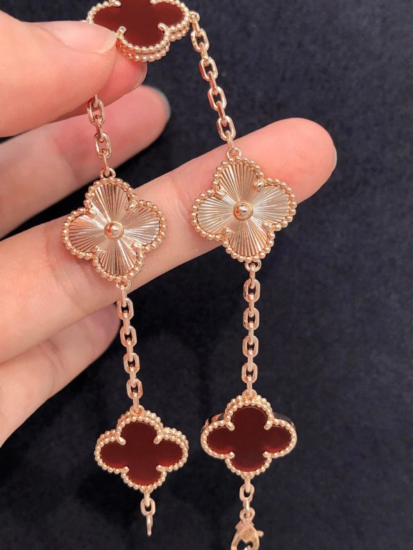 Van Cleef Bracelet Dupe �� Red & Gold Clover Bracelet, Rose Gold