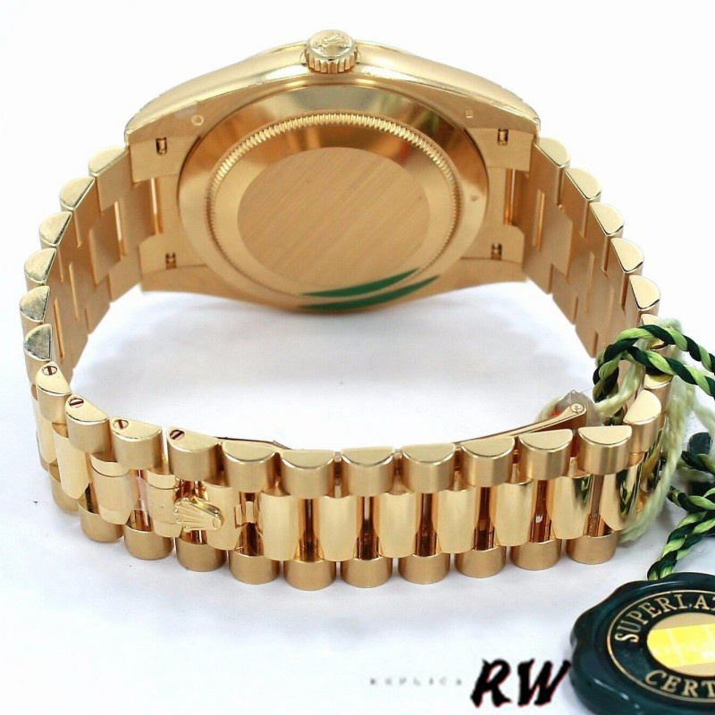 Rolex Day-Date 228238 Black Diagonal Motif Dial Fluted Bezel 40mm Mens Replica Watch