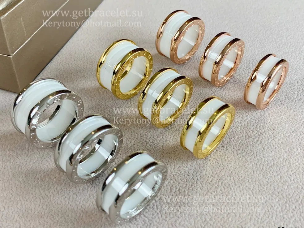 B.zero1 White Ceramic and Rose Gold Ring