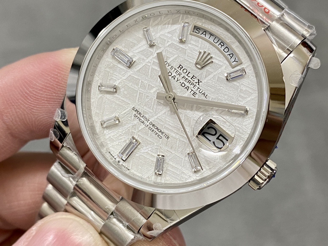 Rolex Day-Date 40mm Platinum Meteorite Baguette 228206 0036 Men's Watch
