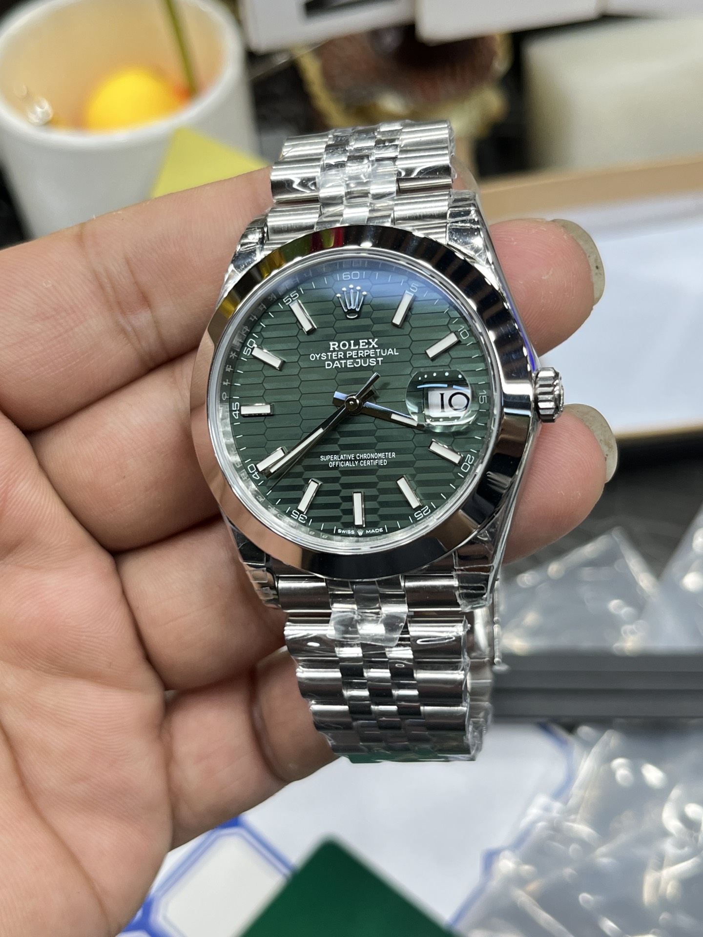 Rolex Datejust 41 Mint Green Dial with Smooth Bezel 126300 Men's Watch
