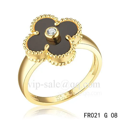 Fake Van Cleef Vintage Alhambra Ring In Yellow Gold With Onyx