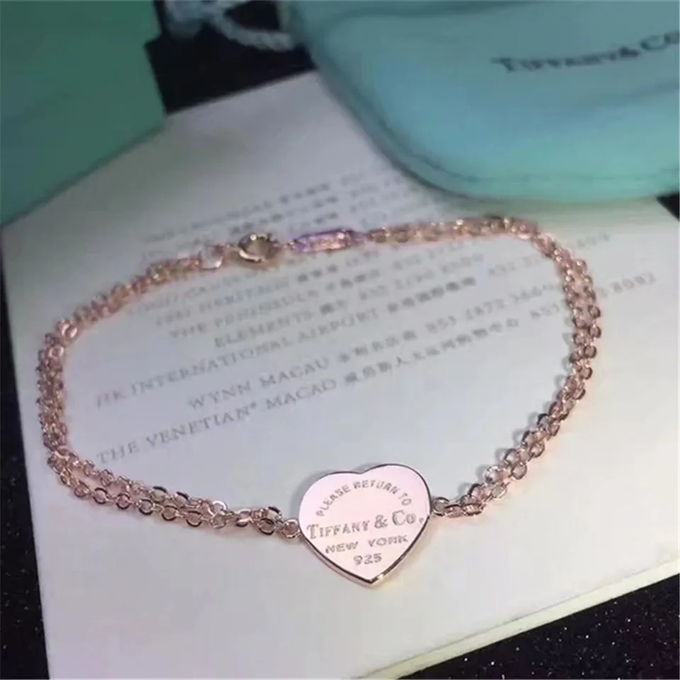 Return To Tiffany Dual Chain Heart Tag Bracelet Silver/Rose Gold/Yellow Gold Party Style Women Fine Jewelry Malaysia GRP06398