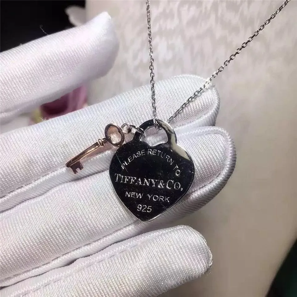 Top Tiffany Heart Tag Key Pendant Chain Necklace Mother's Day Gift GRP06364/30971531