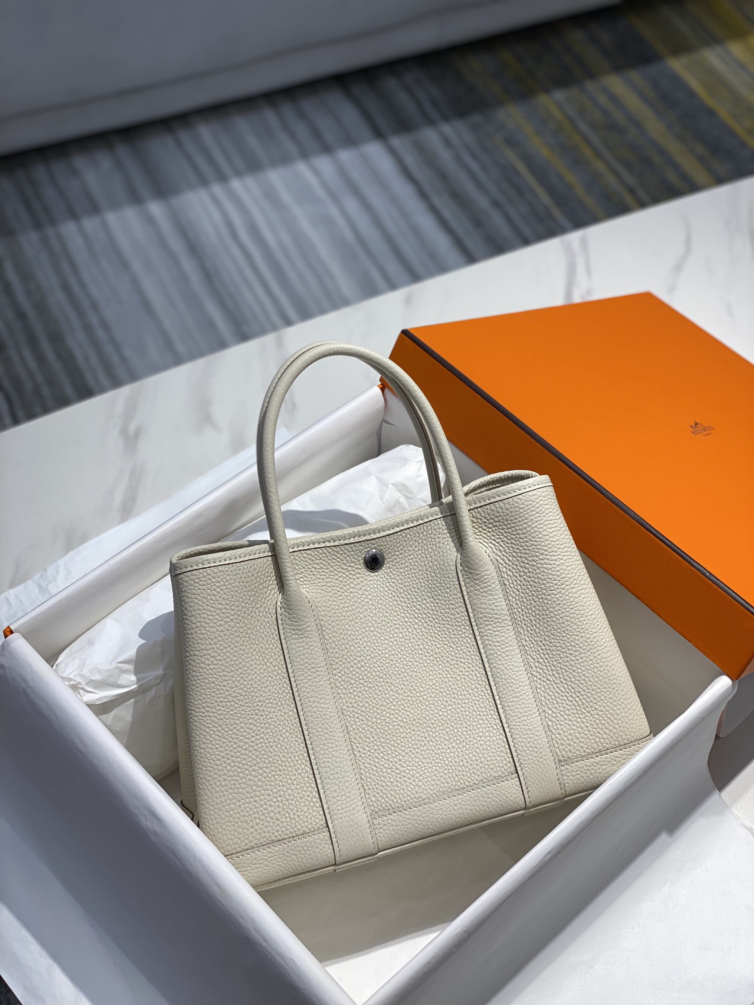 Original Copy Hermes Garden Party Leather Handbags White 36cm