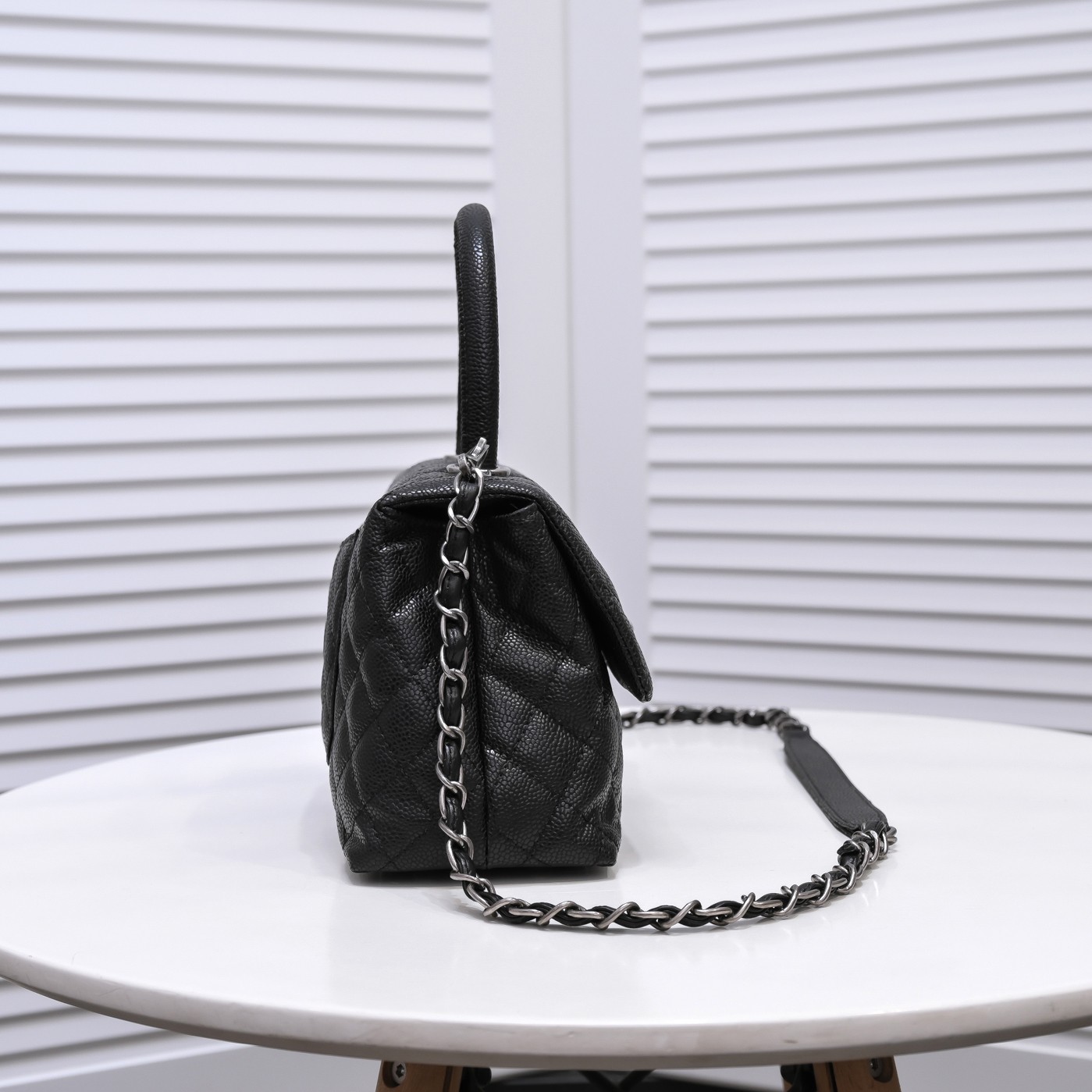Chanel Stripe Silver Buckle Medium Shoulder Bag Handbag