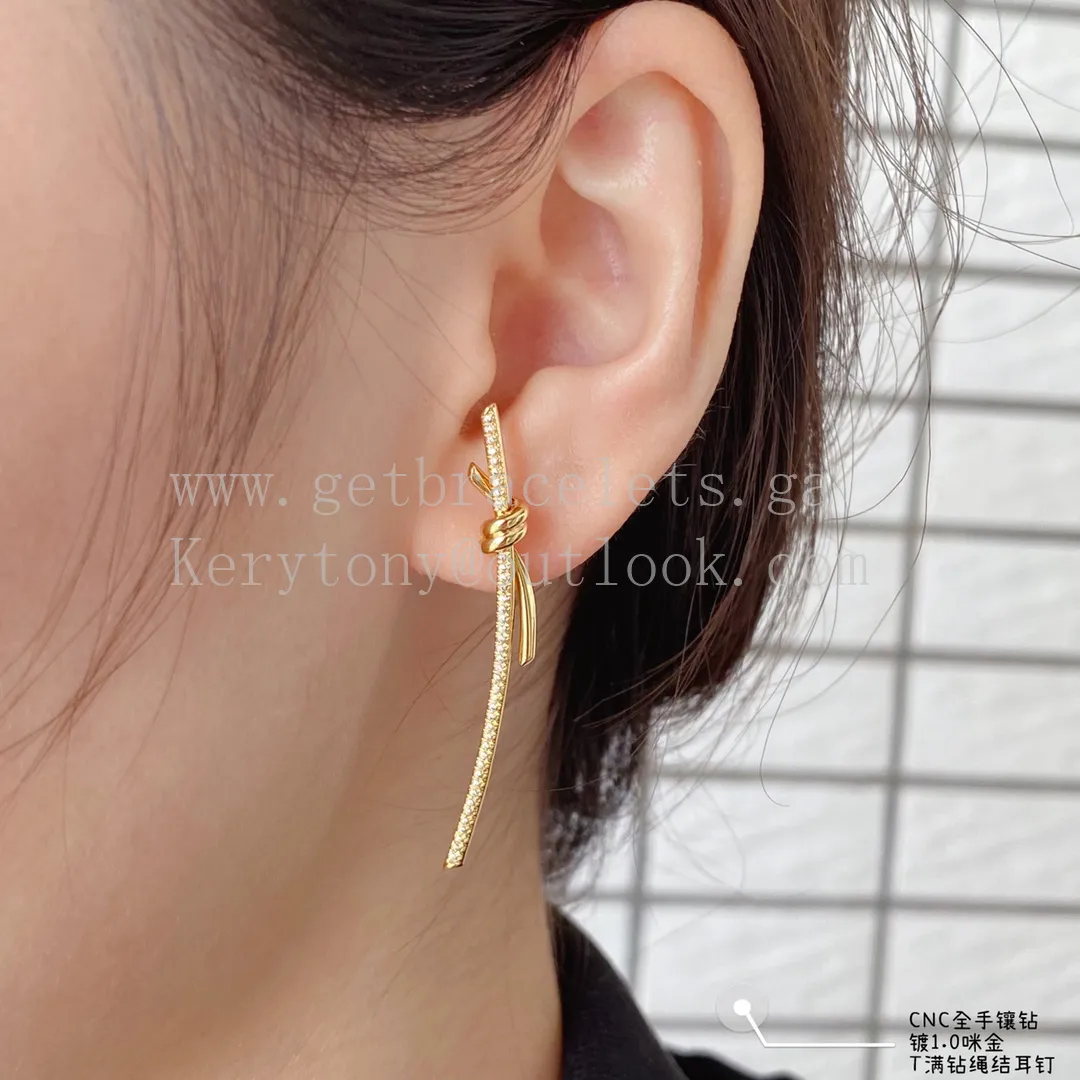 Tiffany Knot Drop Earrings in Yellow Gold/Rose Gold with Diamonds