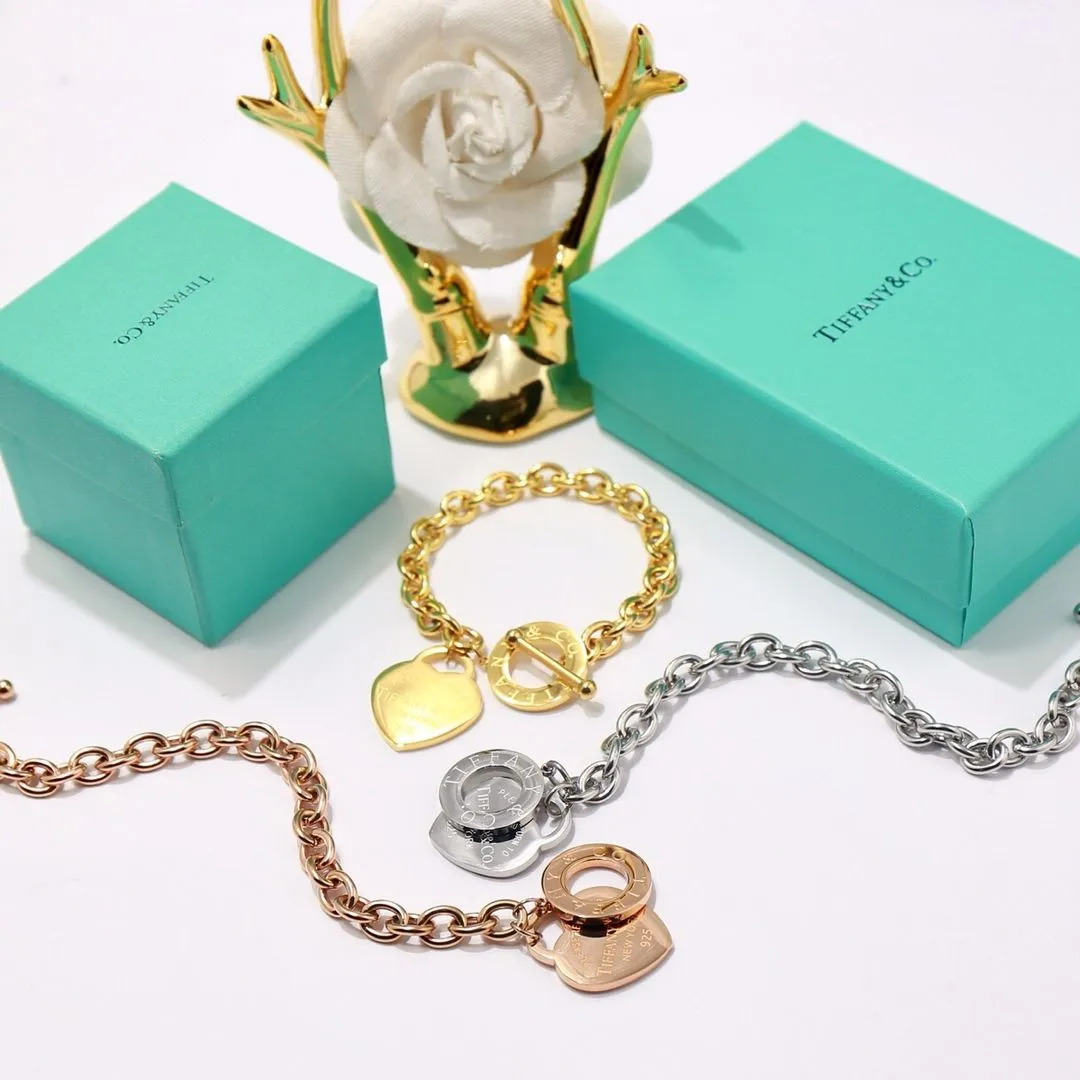 Tiffany Return To Classic New York Heart Pendant Thick Link Bracelet Silver/Yellow Gold/Rose Gold For Sale HK