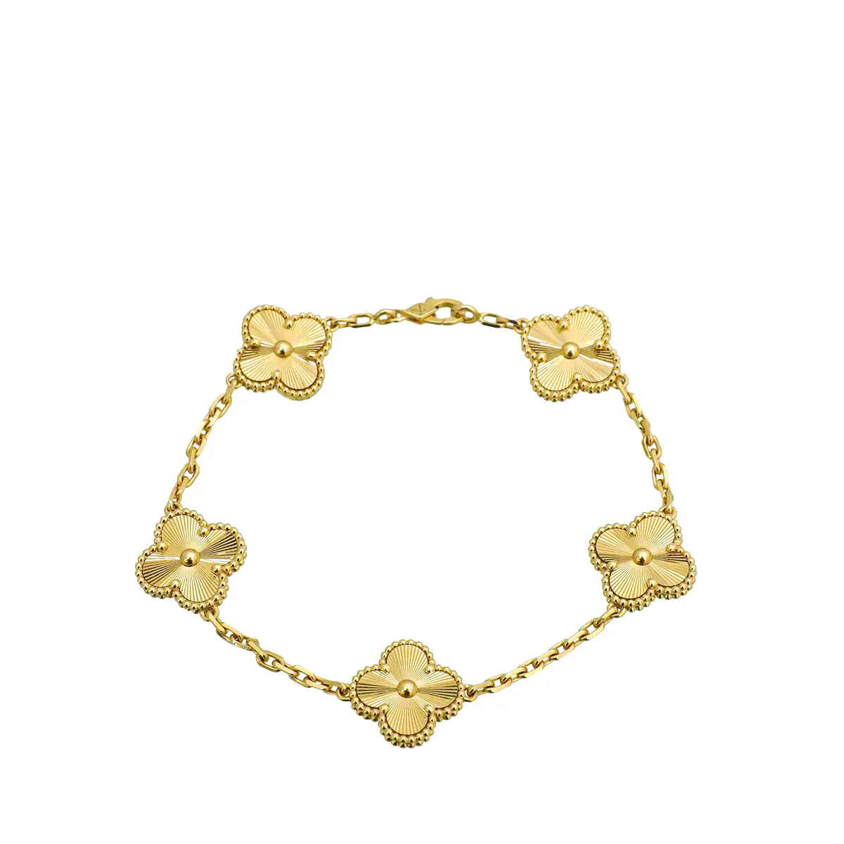 Van Cleef & Arpels 18K Yellow Gold Vintage Alhambra Guilloch茅 5 Motifs Bracelet