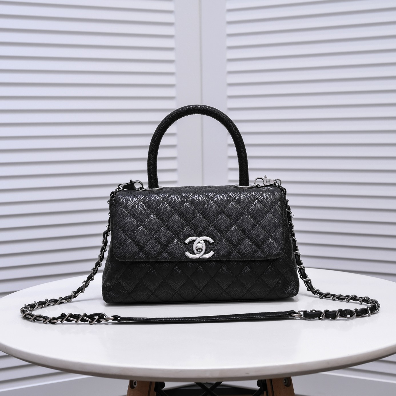 Chanel Stripe Silver Buckle Medium Shoulder Bag Handbag