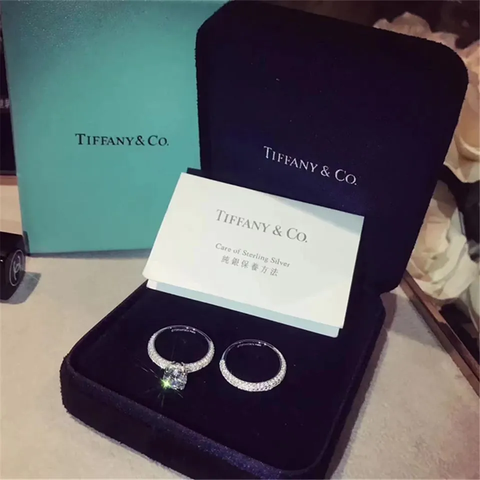 Tiffany Narrow Double Rings Set Paved Crystals 2021 Hot Selling