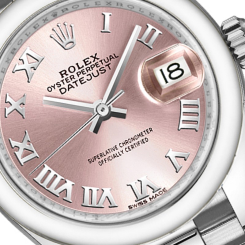 Rolex Datejust 279166 Pink Roman Numeral Dial Domed Bezel 28mm Lady Replica Watch