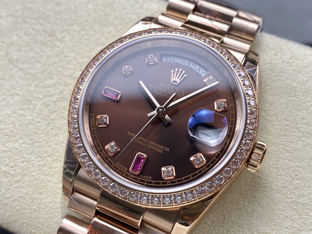Rolex Day-Date 118235 Rose Gold Chocolate Brown Dial 36mm Unisex Replica Watch