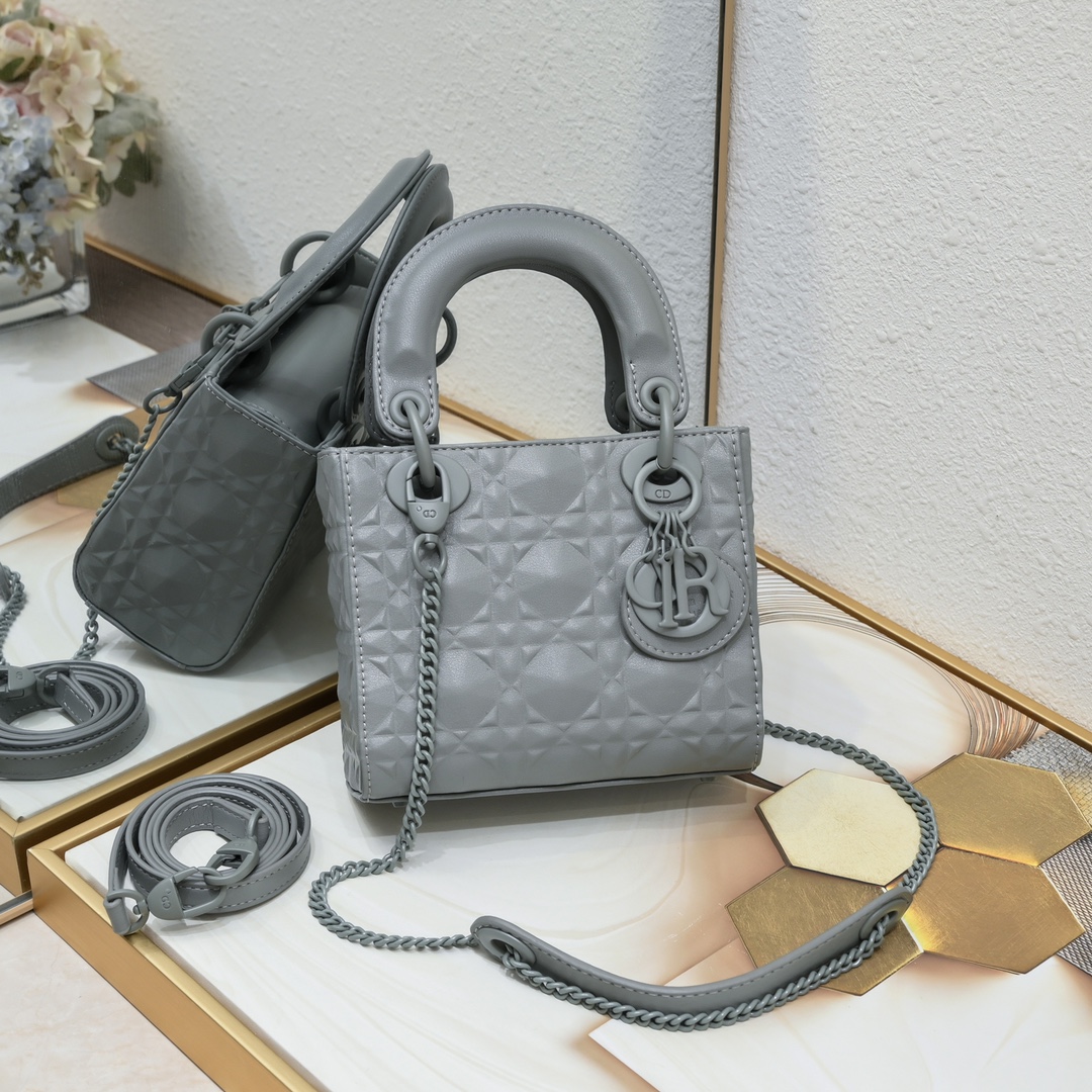 Mini Lady Dior Bag Gray Diamond Motif 3002 XB081 17cm