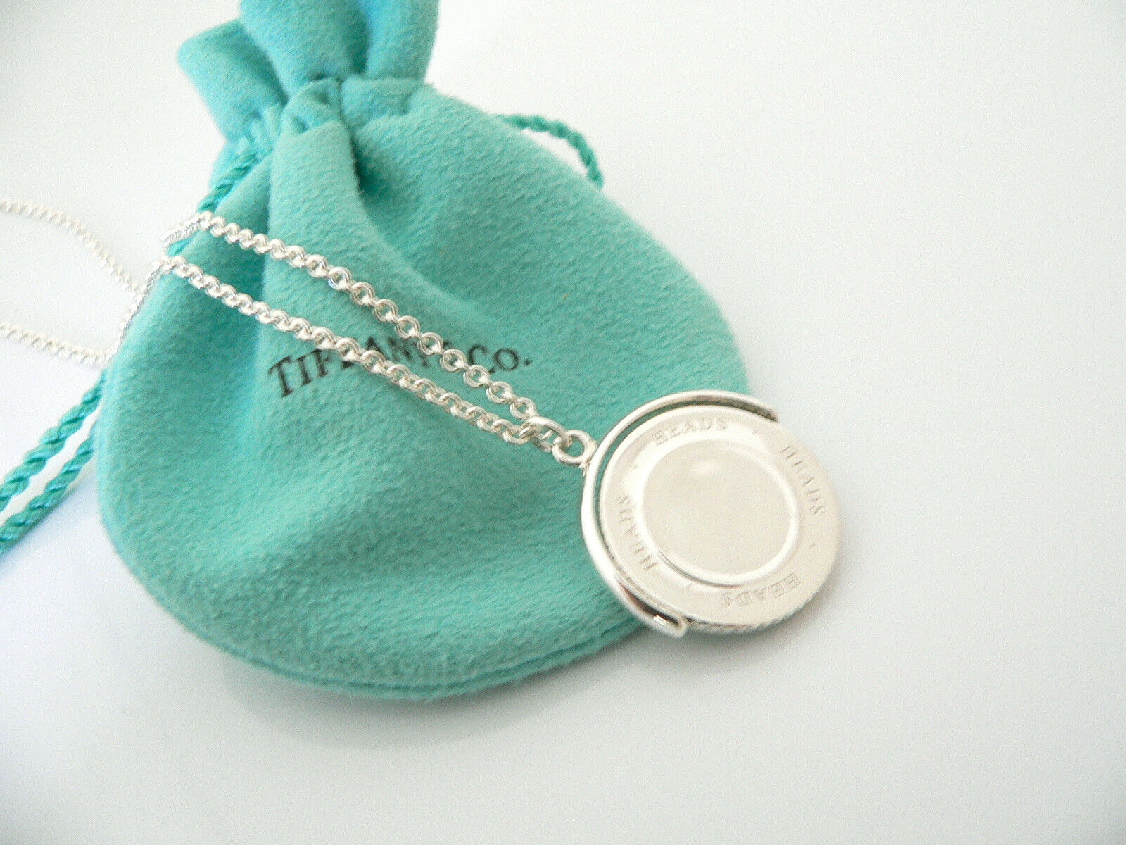 Tiffany & Co Heads Tails Necklace Coin Flip Pendant Charm Chain Love Gift Pouch