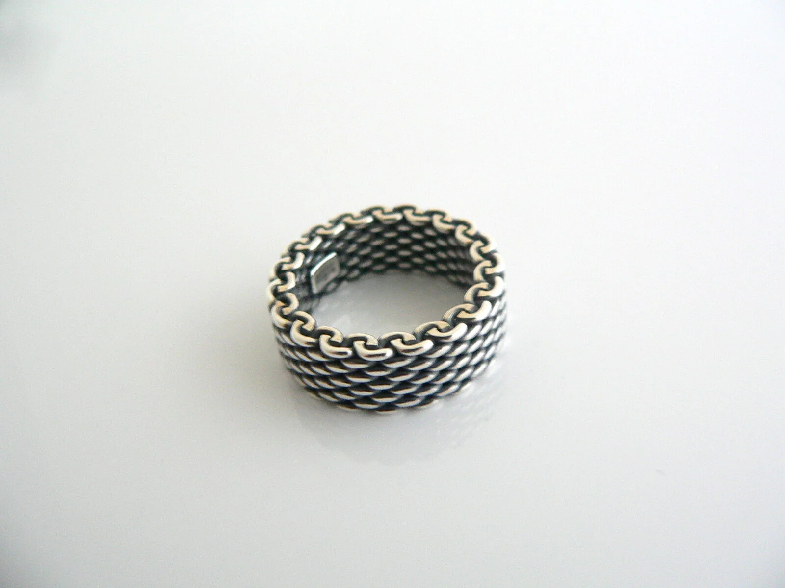 Tiffany & Co Silver Oxidized Mesh Stacking Ring Band Sz 5 Love Gift
