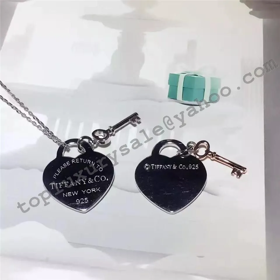 Top Tiffany Heart Tag Key Pendant Chain Necklace Mother's Day Gift GRP06364/30971531