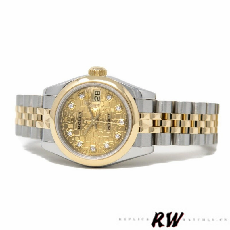 Rolex Datejust 179163 Champagne Jubilee Diamond Dial Domed Dezel 26MM Lady Replica Watch
