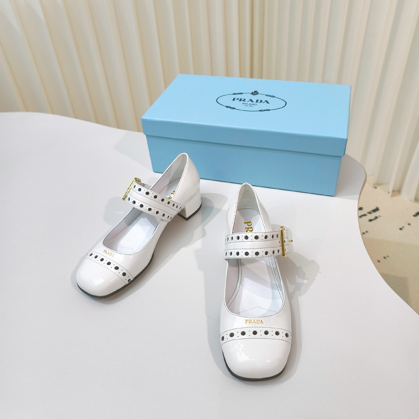 Prada Shoes New Lacquer Leather Mary Jane Coarse Heels