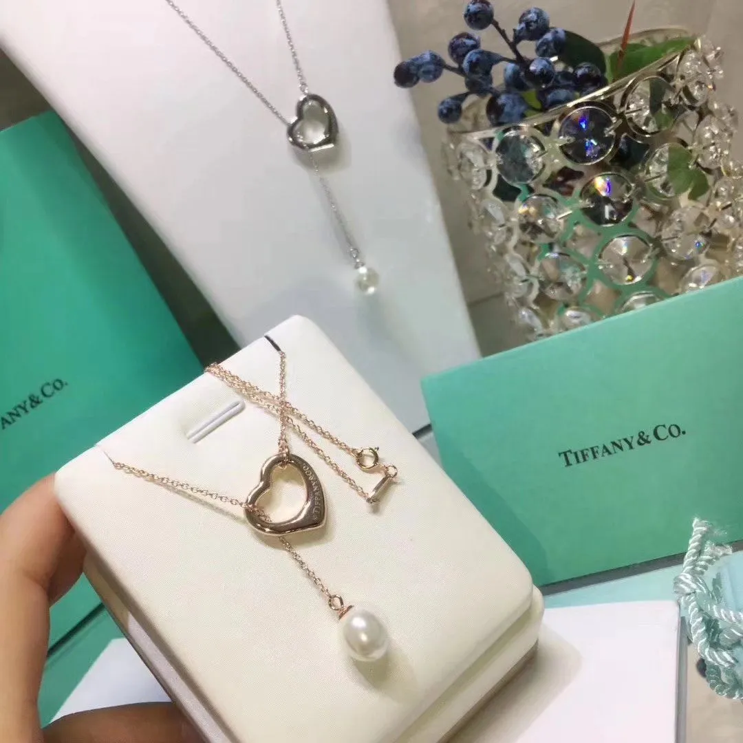 Tiffany Elsa Peretti Lariat Open Heart Pendant With The Pearl Necklace Fashion Women Jewelry 34507562/GRP09653