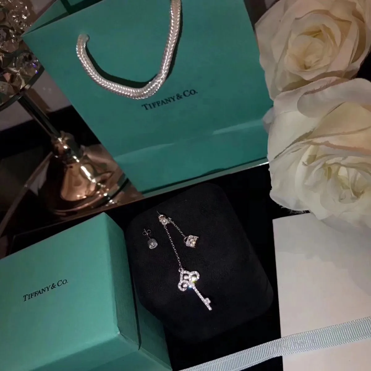 Tiffany Keys Enchant Tassel Asymmetrical Drop Earrings Couple Style Jewelry USA