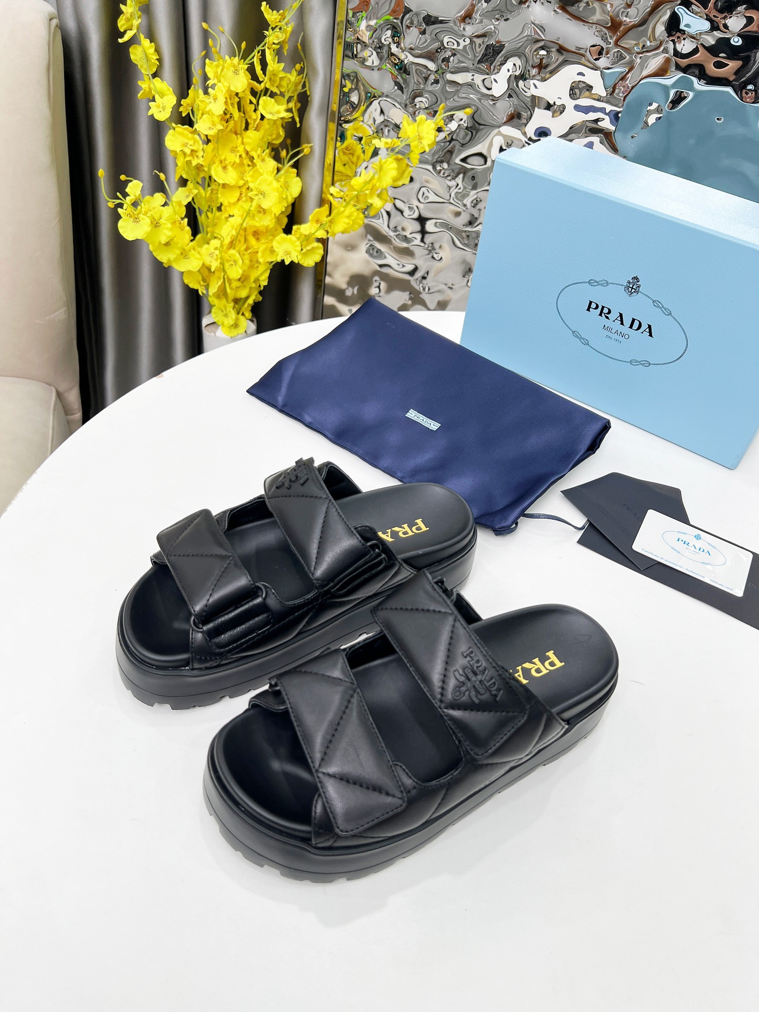 Prada Shoes Velcro women's thick soled slippers