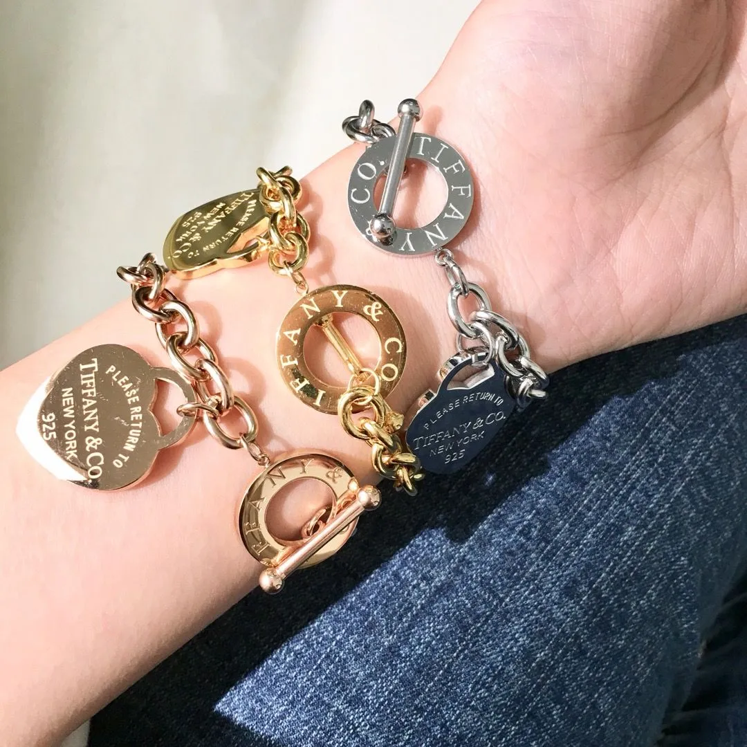 Tiffany Return To Classic New York Heart Pendant Thick Link Bracelet Silver/Yellow Gold/Rose Gold For Sale HK