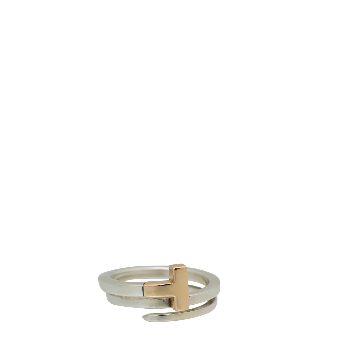 Tiffany & Co 18K Rose Gold and Silver T Wrap Ring 53