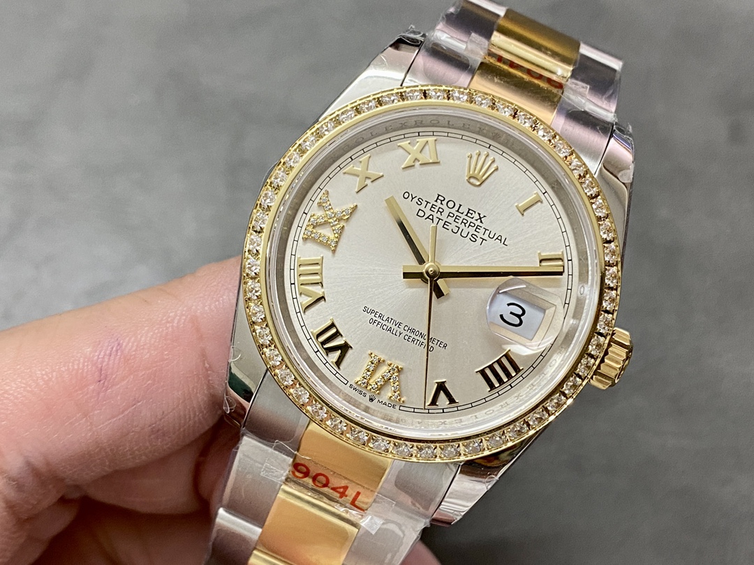 Rolex Datejust Diamonds Silver Pave Roman Dial M126283RBR 0018 36mm Women's Watch