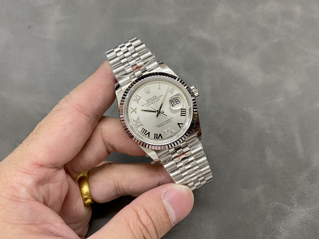Rolex Datejust 126234 0029 Silver Diamond Roman Dial 36MM Women's Watch