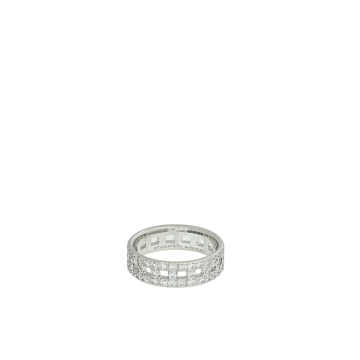 Tiffany & Co 18K White Gold Diamond T True Wide Ring 52