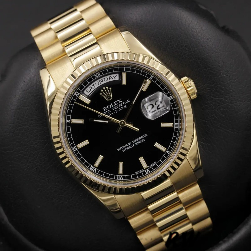 Rolex Day Date 118238 Black Dial Stainless Steel 36mm Mens Replica Watch