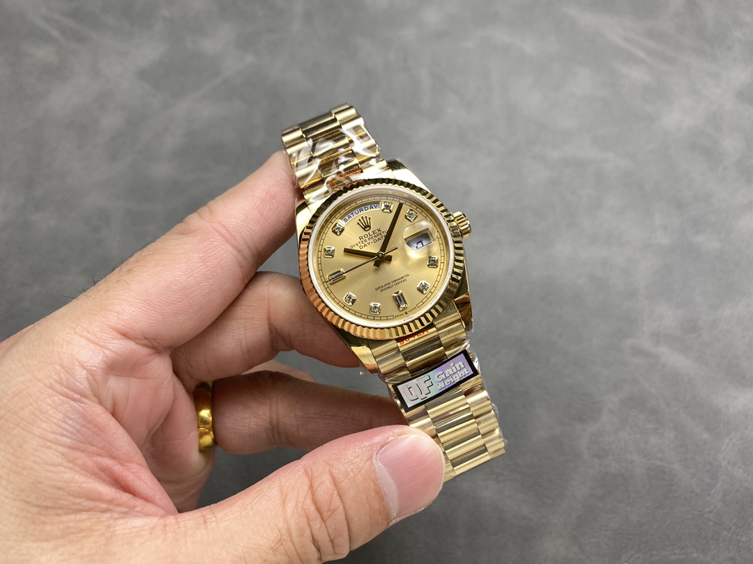 Rolex Day-Date 128238 0008 Fluted Bezel Champagne Diamond Dial 36MM Unisex Replica Watch