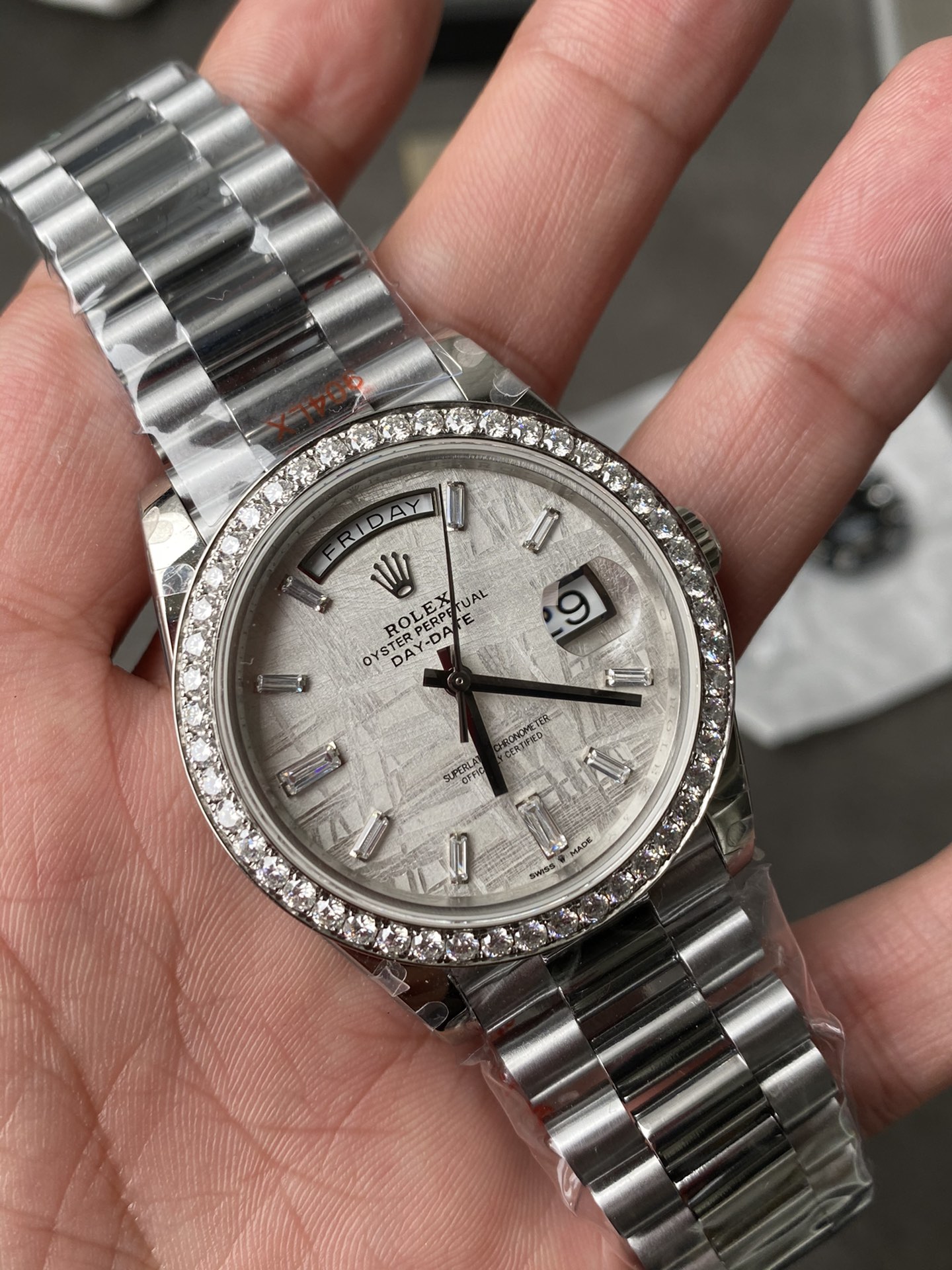 Rolex Day-Date 228349RBR Meteorite Dial Diamond Bezel 40mm Mens Replica Watch