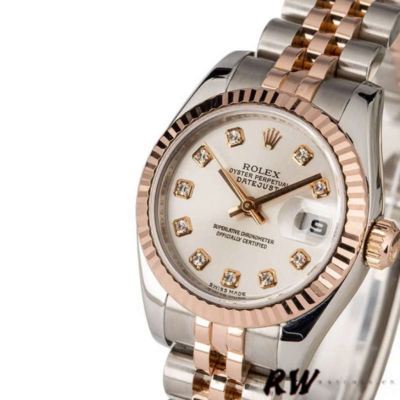 Rolex Datejust 179171 Silver Diamonds Dial Fluted Bezel 26MM Lady Replica Watch