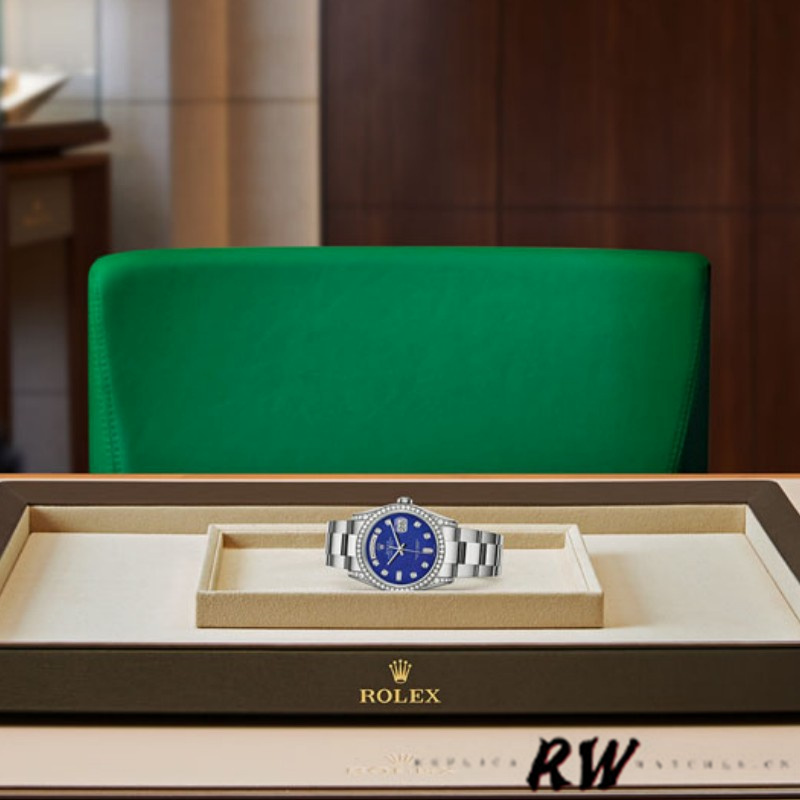 Rolex Day-Date 118389 Diamond Bezel Blue Dial 36MM Unisex Replica Watch