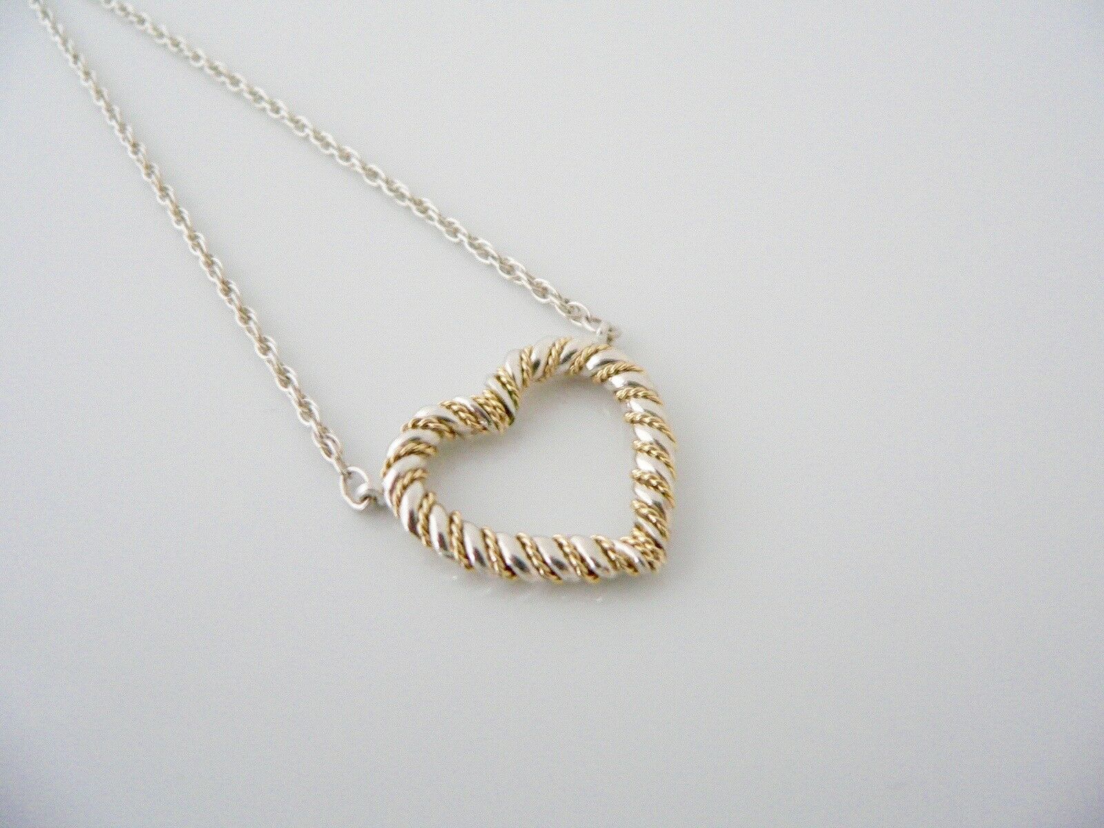 Tiffany & Co Heart Necklace Silver 18K Gold Rope Pendant Charm 19 In Gift Love