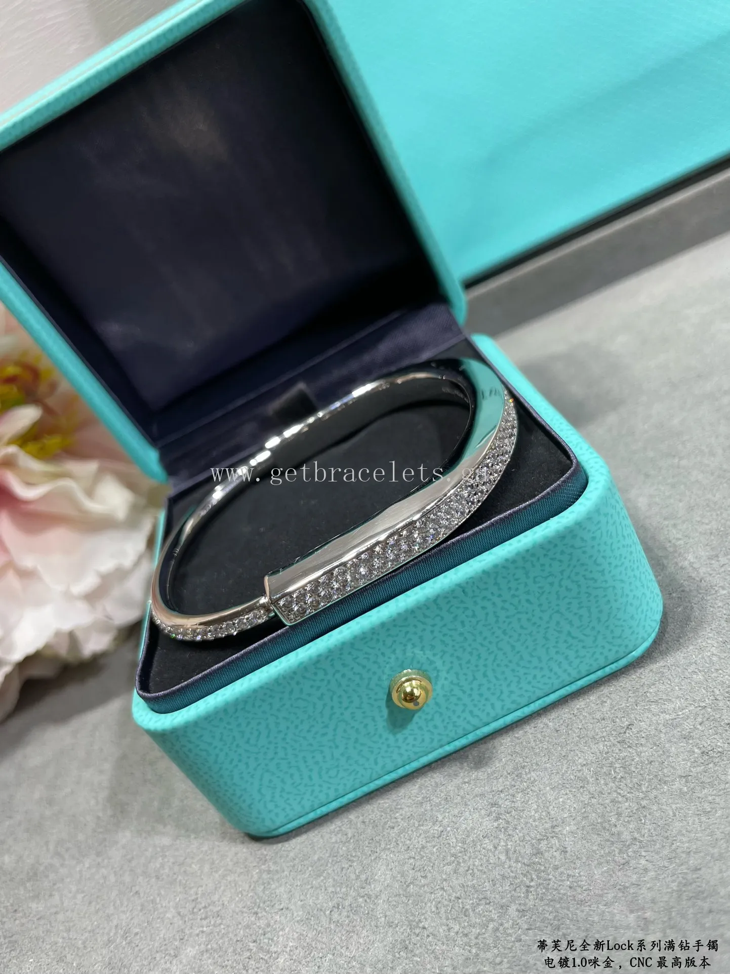 Tiffany Lock Bangle in White Gold/Rose Gold/Yellow Gold with Pave Diamond