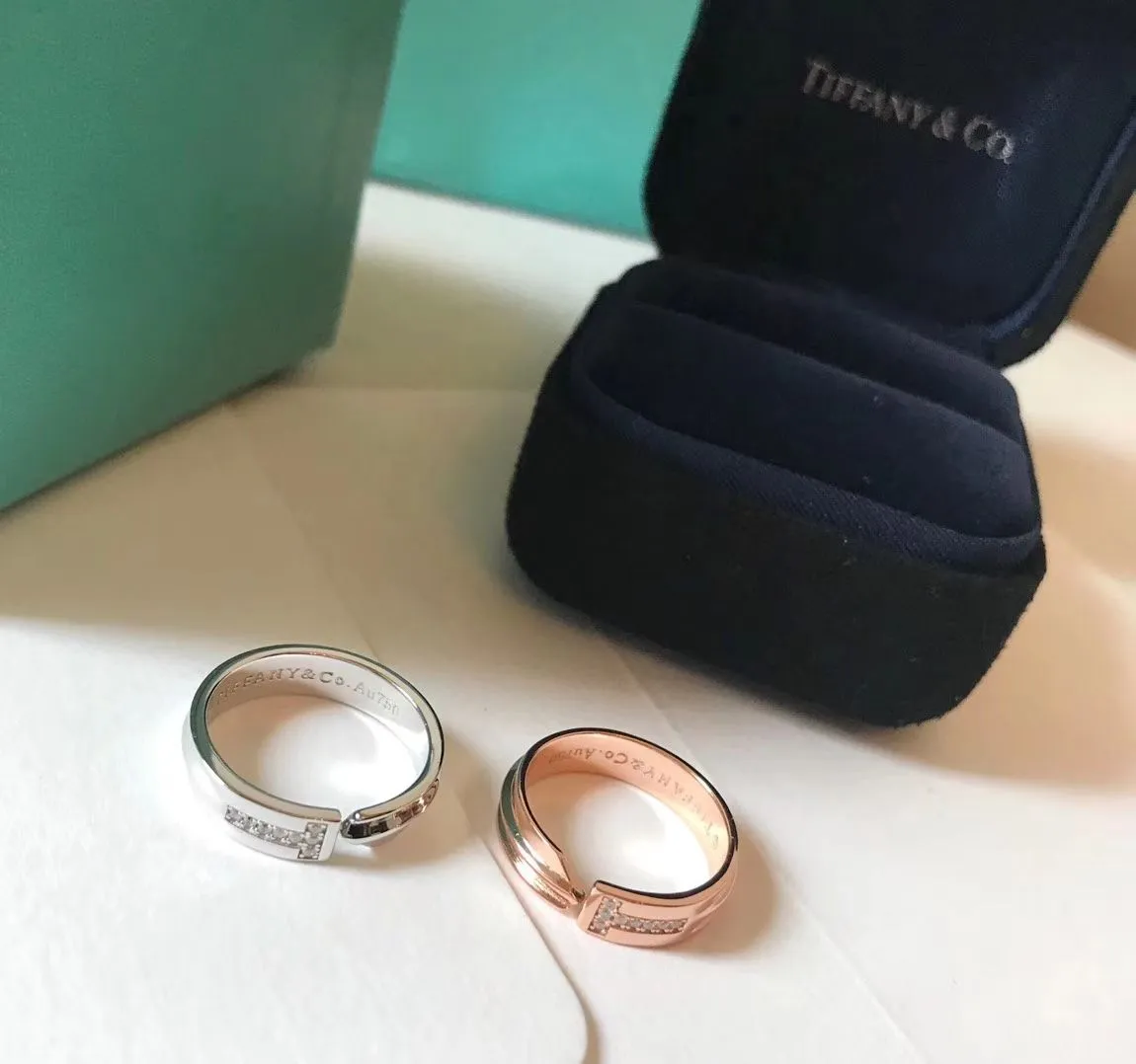 New Tiffany Keys Rose Gold Morden Keys Free Size Asymmetric Ringent T-shaped Diamonds Ring For Womens