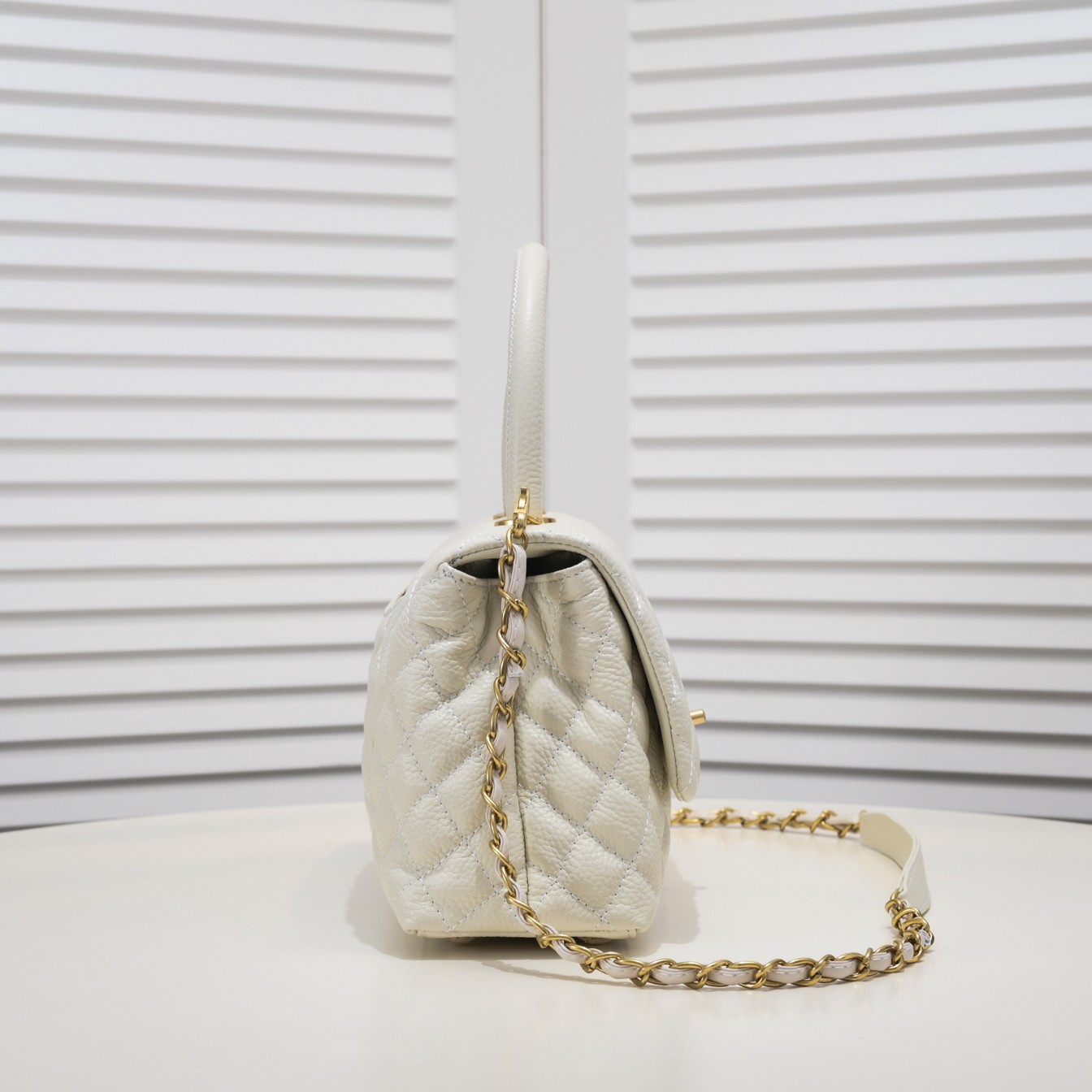 Chanel Stripe Gold Buckle Large Shoulder Bag Handbag