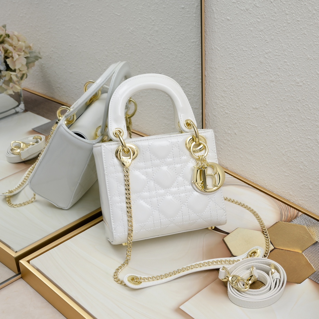 Mini Lady Dior Bag White patent leather CD2025 XB071 17cm