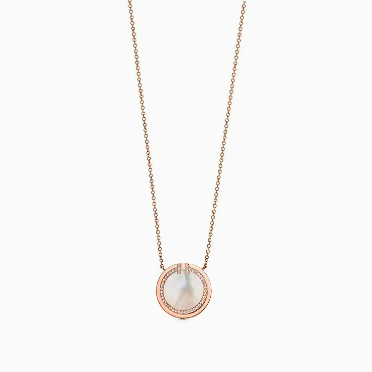 Women's Latest Style Tiffany Double T Diamonds Circle Mother-Of-Pearl Pendant Silver Necklace
